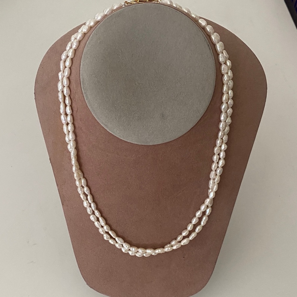 Double Fresh Water Pearl Necklace 18” Silver Clasp